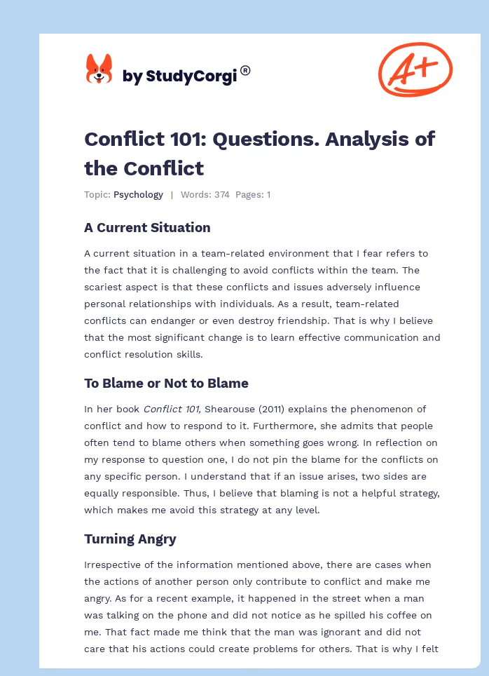 Conflict 101: Questions. Analysis of the Conflict. Page 1
