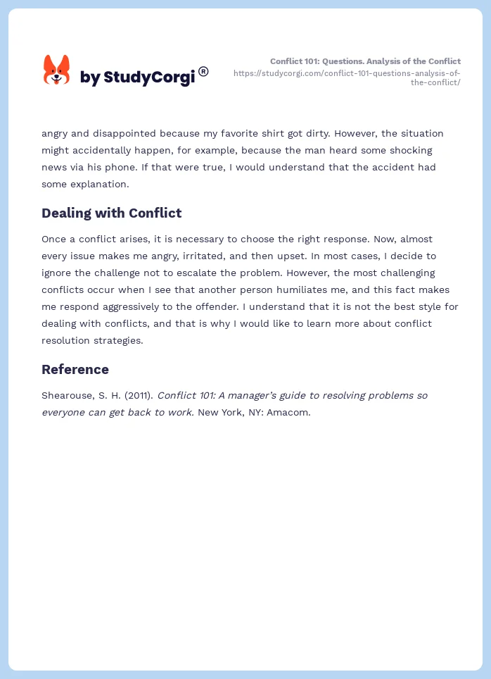 Conflict 101: Questions. Analysis of the Conflict. Page 2