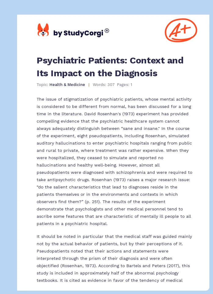 Psychiatric Patients: Context and Its Impact on the Diagnosis. Page 1