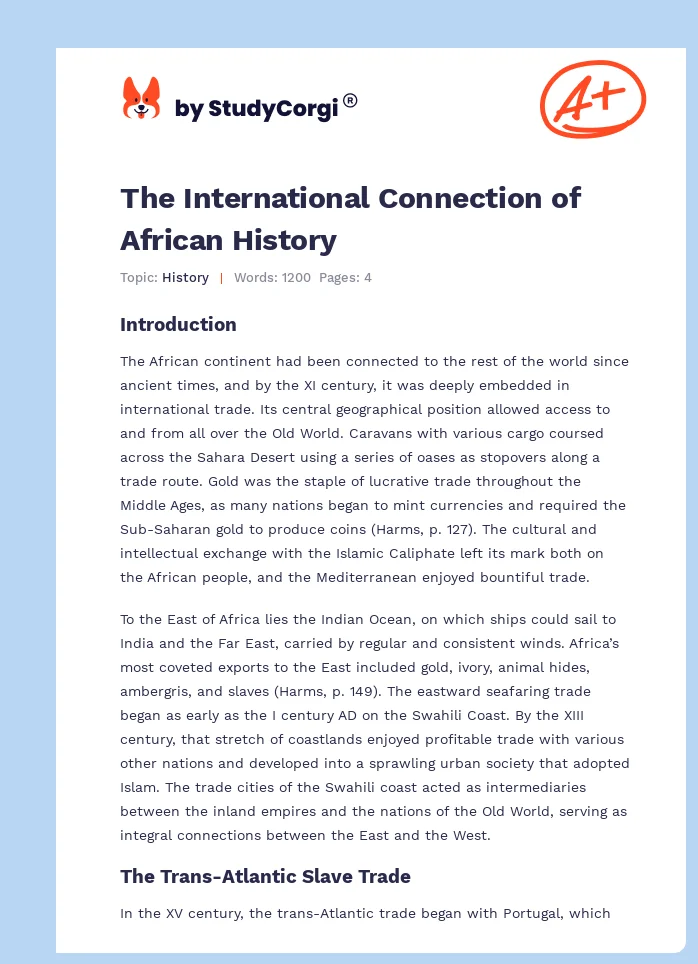 The International Connection of African History. Page 1