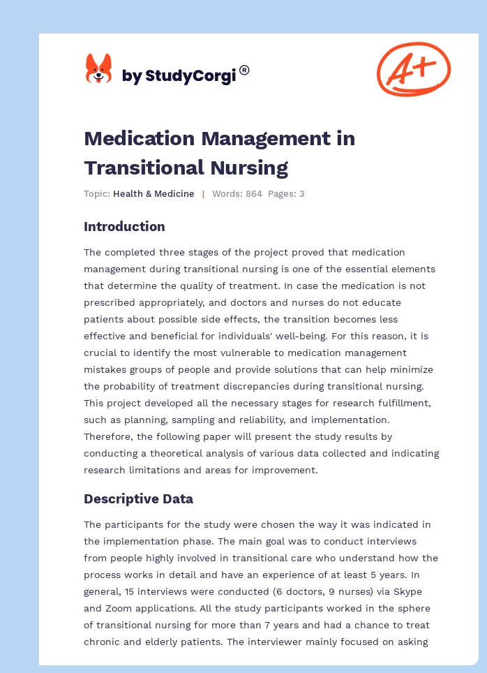 Medication Management in Transitional Nursing. Page 1