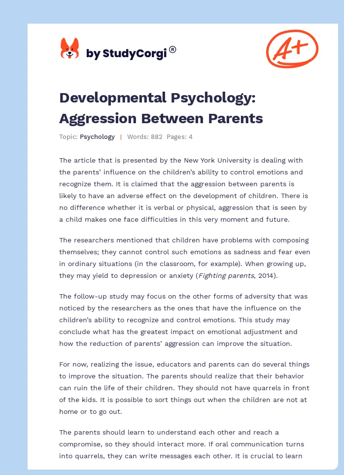 Developmental Psychology: Aggression Between Parents. Page 1