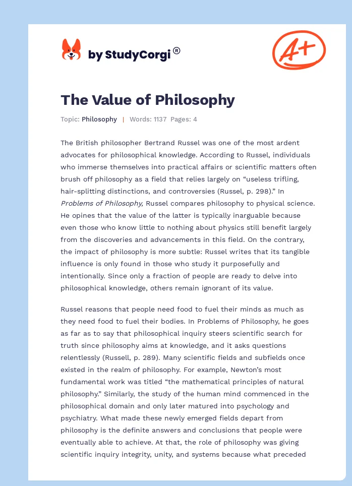 The Value of Philosophy. Page 1