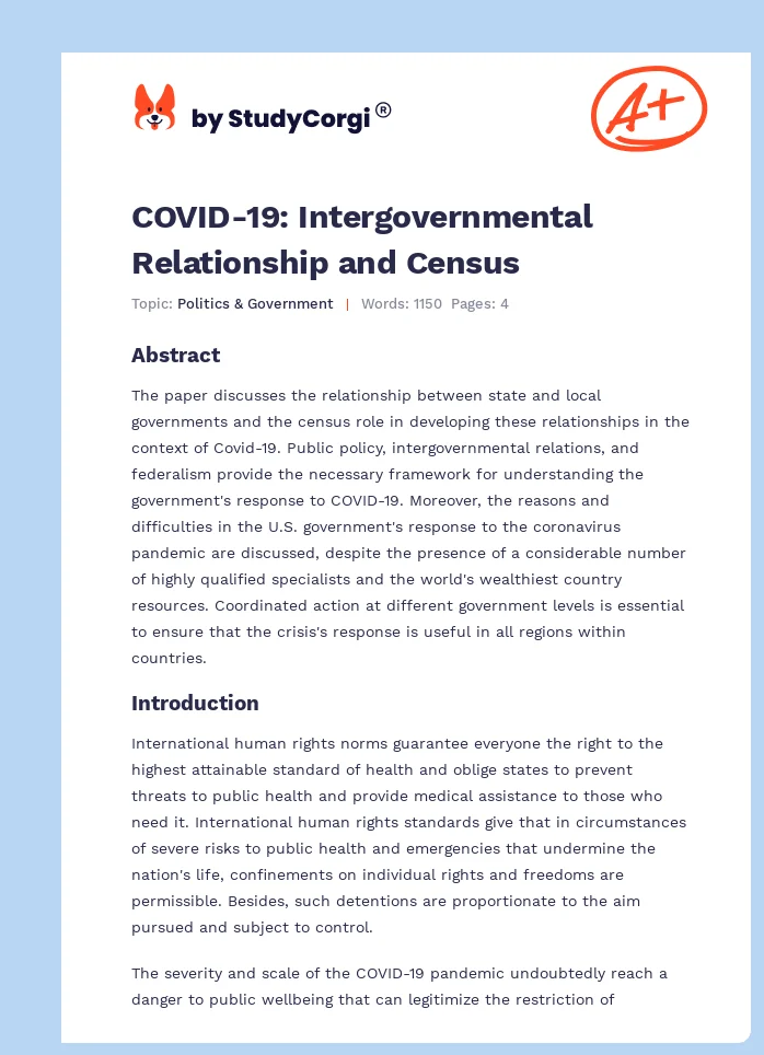 COVID-19: Intergovernmental Relationship and Census. Page 1