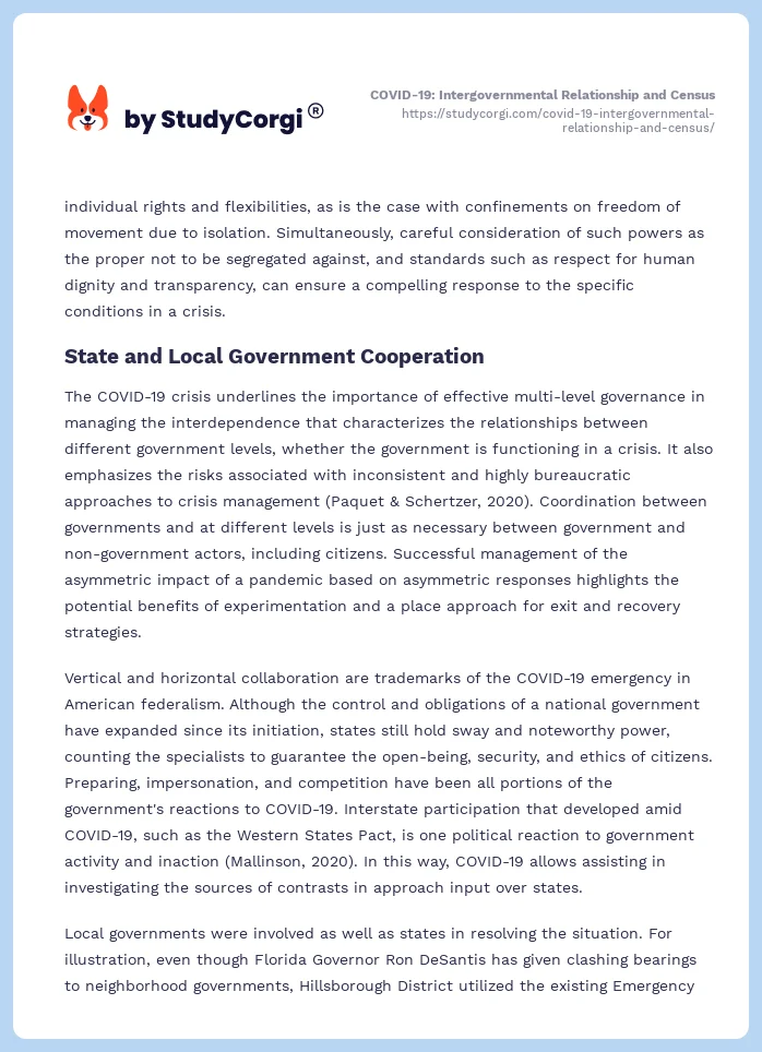 COVID-19: Intergovernmental Relationship and Census. Page 2