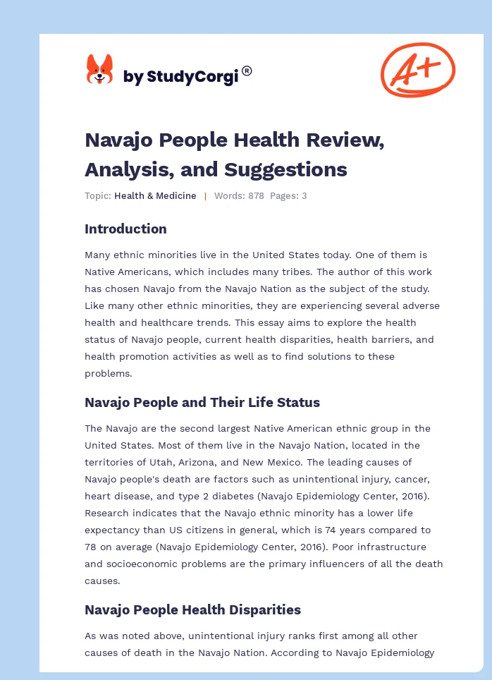 Navajo People Health Review, Analysis, and Suggestions. Page 1
