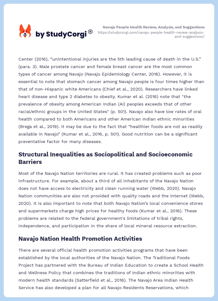 Navajo People Health Review, Analysis, and Suggestions. Page 2