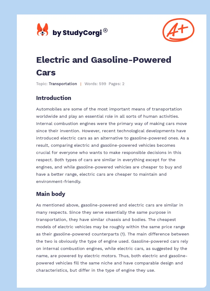 Electric and Gasoline-Powered Cars. Page 1