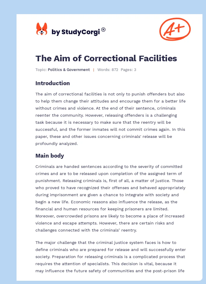 The Aim of Correctional Facilities. Page 1