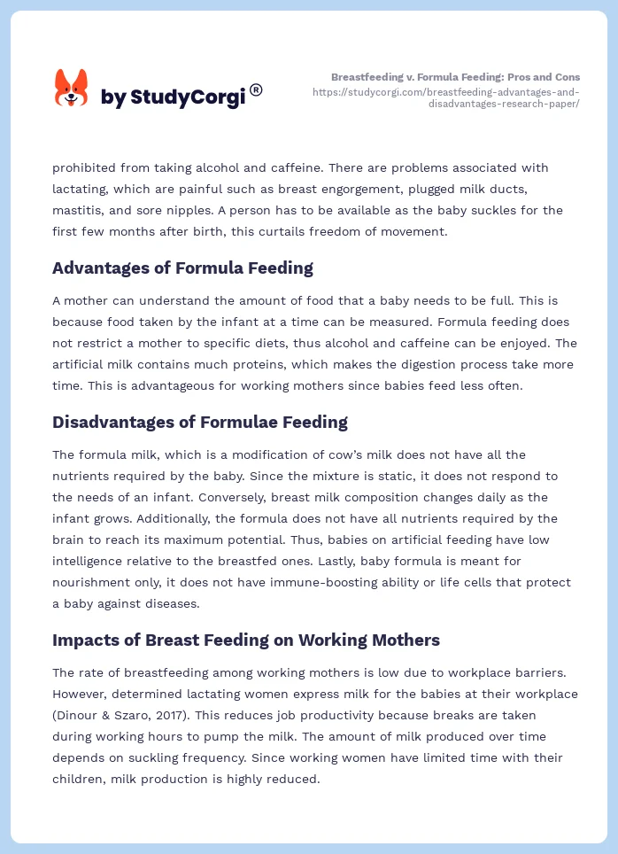 Breastfeeding v. Formula Feeding: Pros and Cons. Page 2