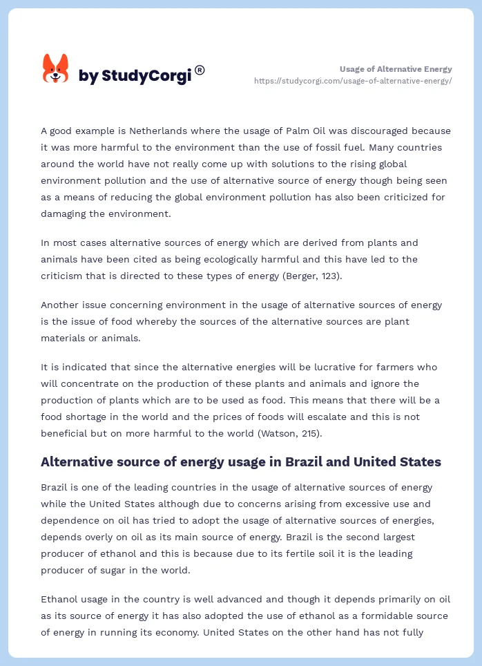 Usage of Alternative Energy. Page 2