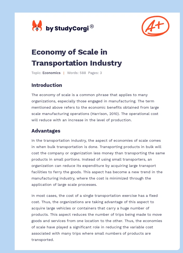 Economy of Scale in Transportation Industry. Page 1