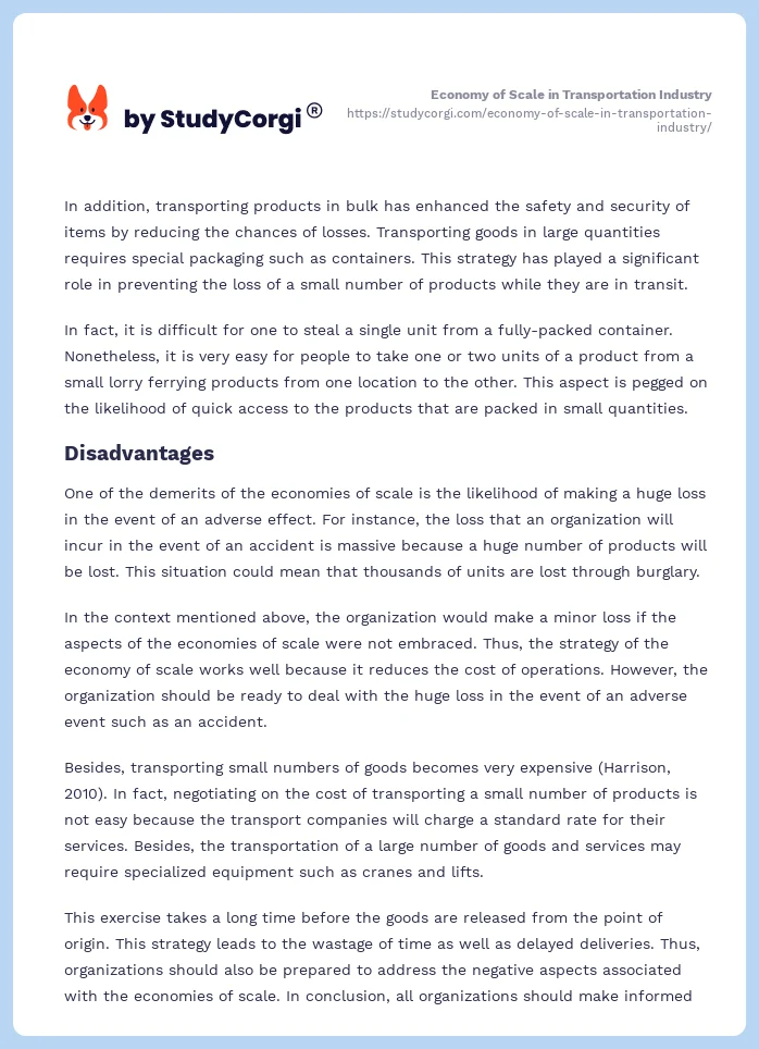 Economy of Scale in Transportation Industry. Page 2