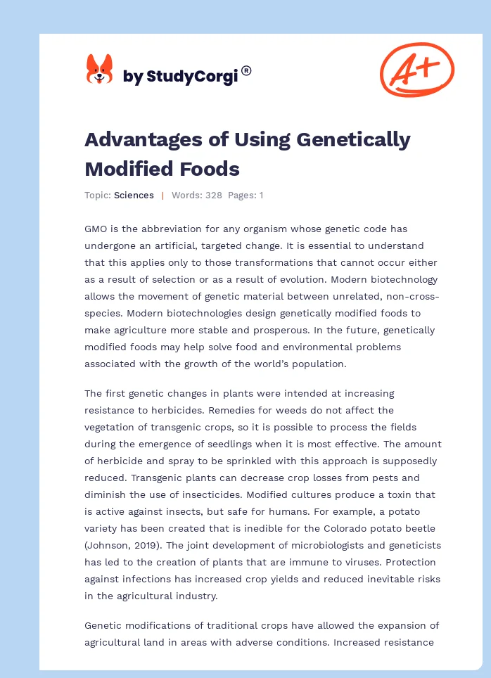 Advantages of Using Genetically Modified Foods. Page 1