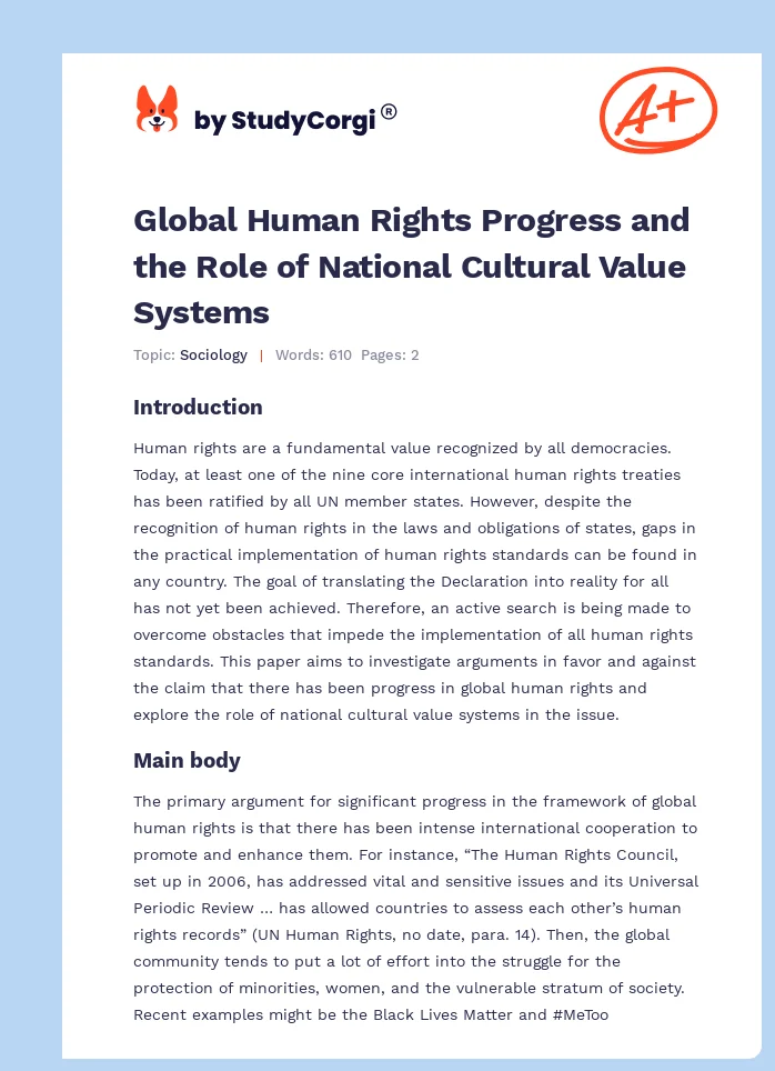 Global Human Rights Progress and the Role of National Cultural Value Systems. Page 1