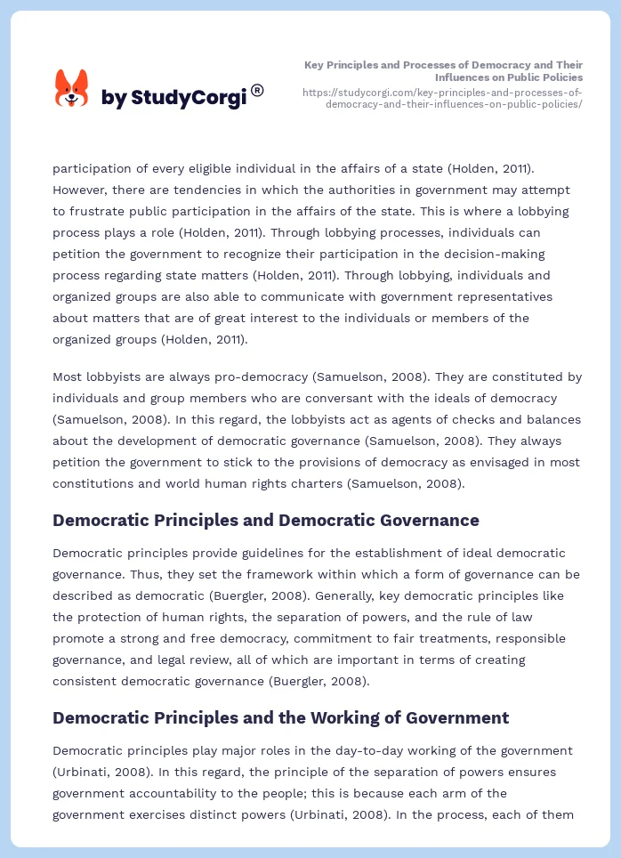 Key Principles and Processes of Democracy and Their Influences on Public Policies. Page 2