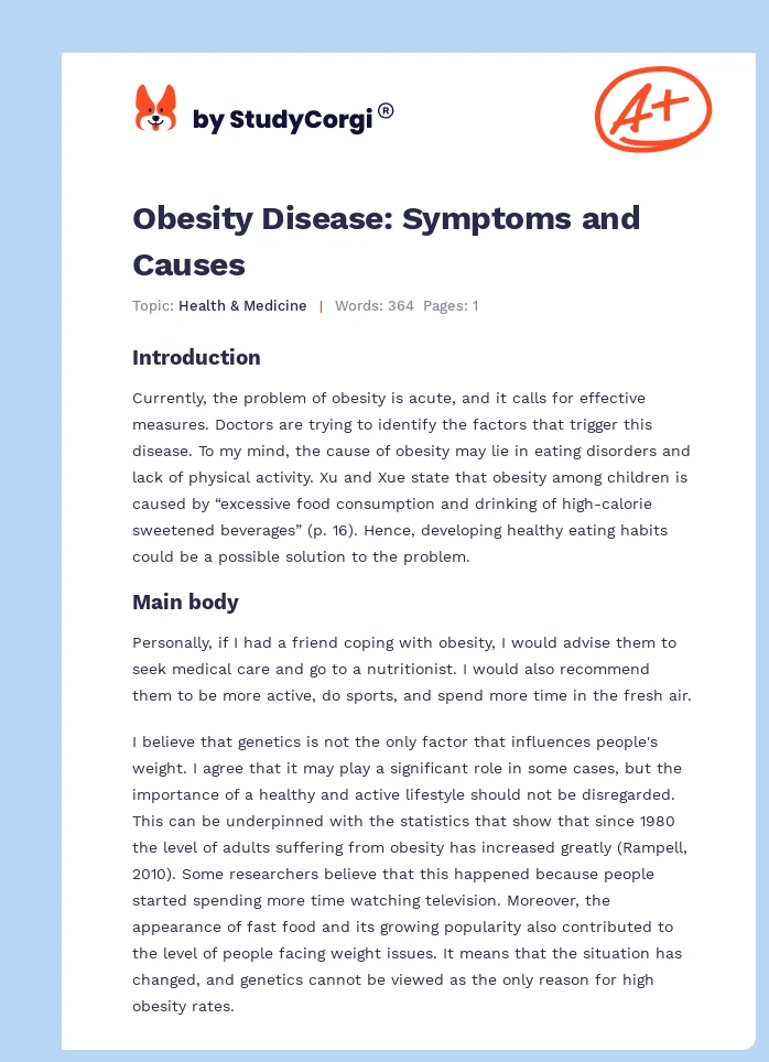 Obesity Disease: Symptoms and Causes. Page 1