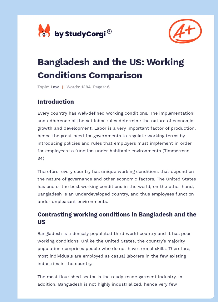 Bangladesh and the US: Working Conditions Comparison. Page 1