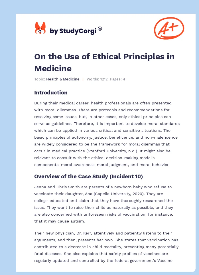 On the Use of Ethical Principles in Medicine. Page 1
