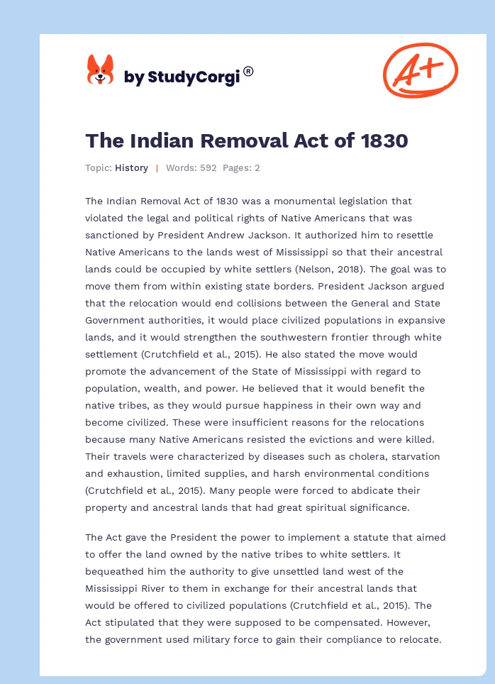 The Indian Removal Act of 1830. Page 1