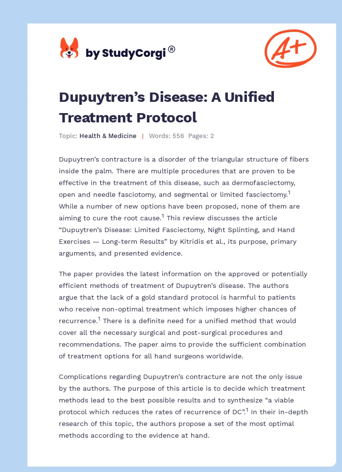 Dupuytren’s Disease: A Unified Treatment Protocol. Page 1