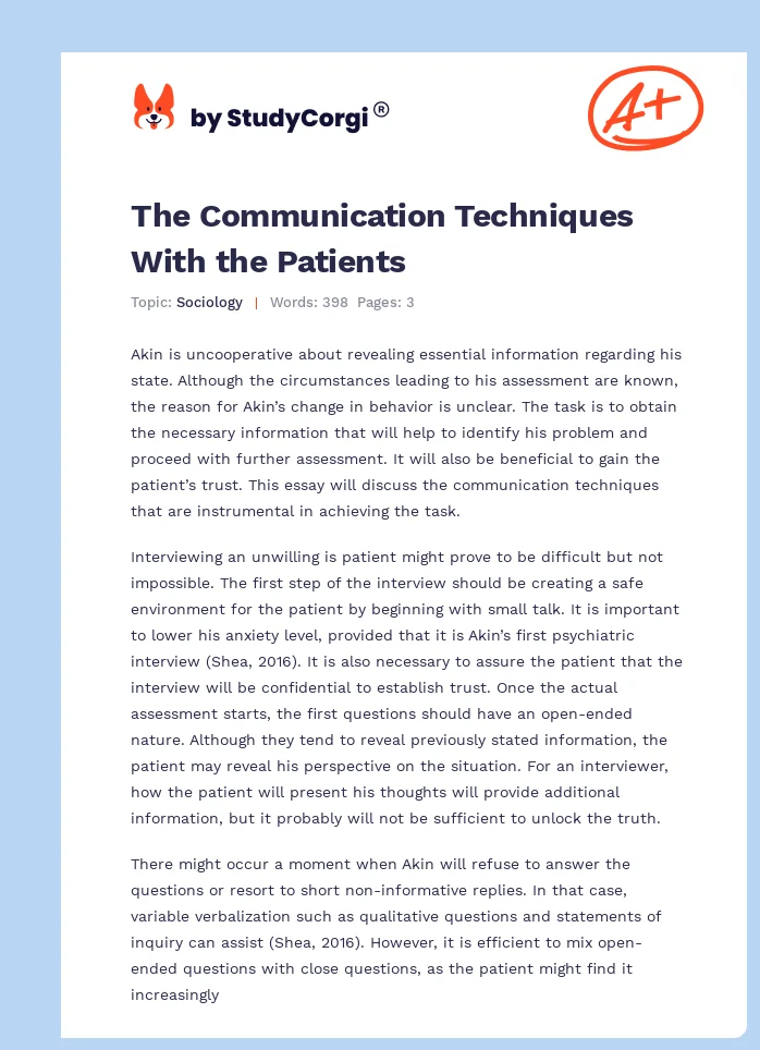 The Communication Techniques With the Patients. Page 1