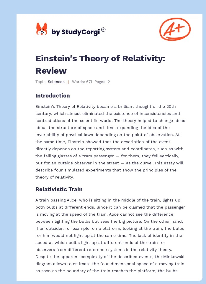 Einstein's Theory of Relativity: Review. Page 1