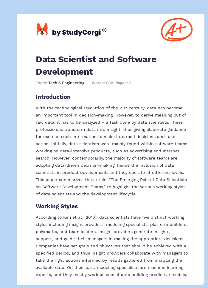 Data Scientist and Software Development. Page 1