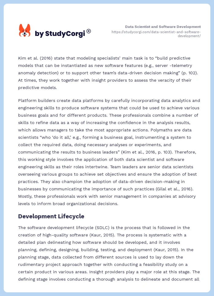 Data Scientist and Software Development. Page 2