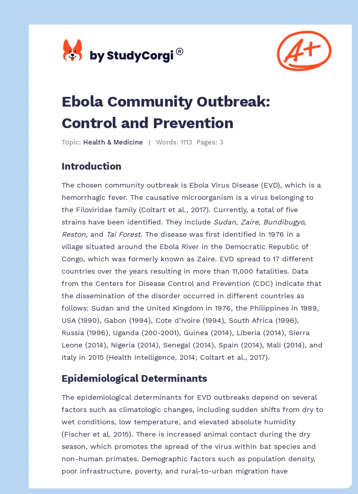 Ebola Community Outbreak: Control and Prevention. Page 1