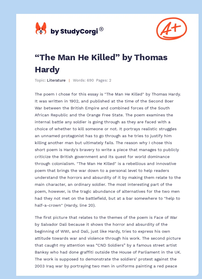 “The Man He Killed” by Thomas Hardy. Page 1