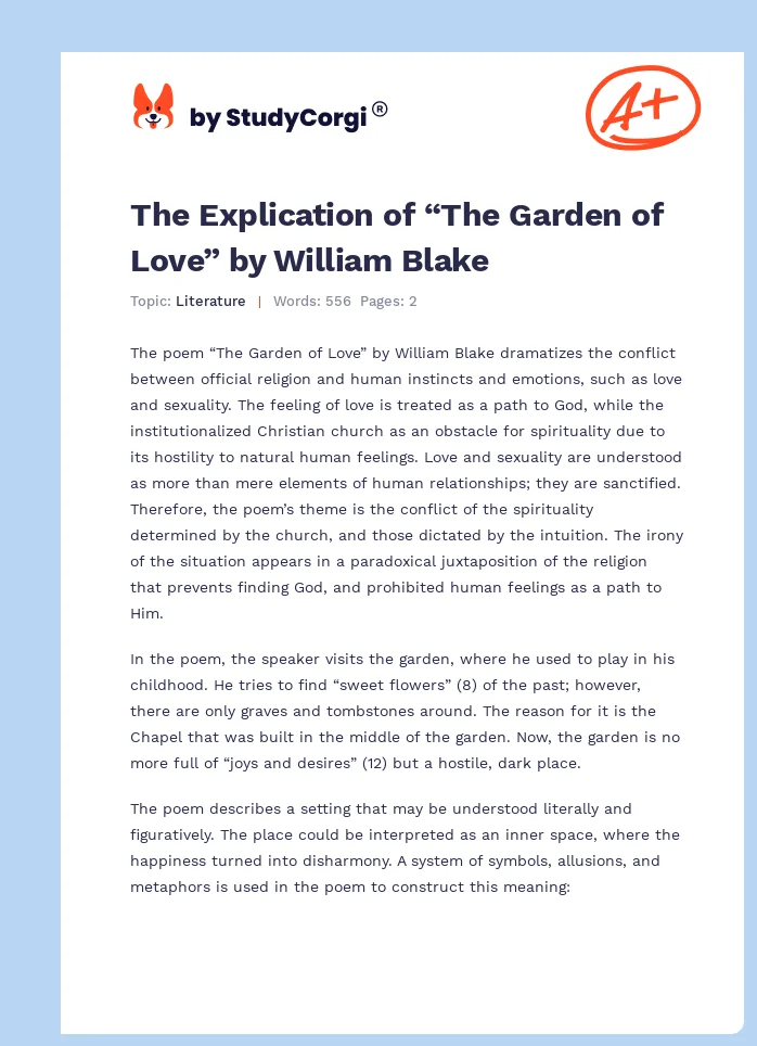 The Explication of “The Garden of Love” by William Blake. Page 1