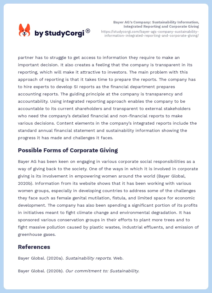 Bayer AG’s Company: Sustainability Information, Integrated Reporting and Corporate Giving. Page 2