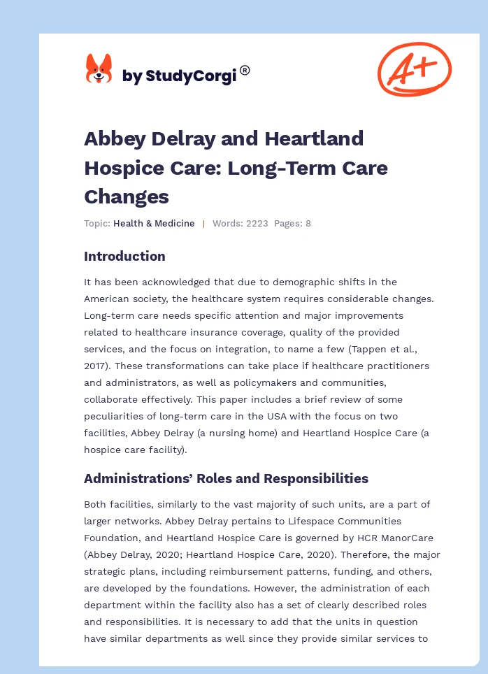 Abbey Delray and Heartland Hospice Care: Long-Term Care Changes. Page 1