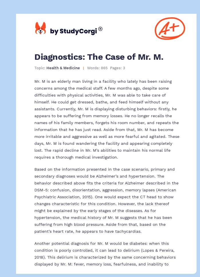 Diagnostics: The Case of Mr. M.. Page 1