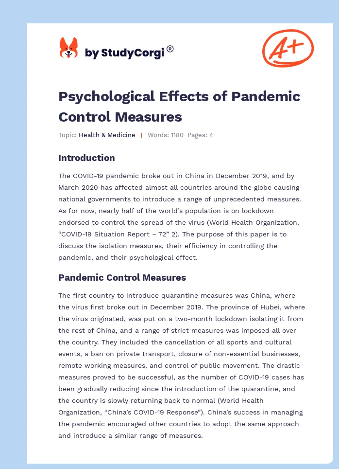 Psychological Effects of Pandemic Control Measures. Page 1