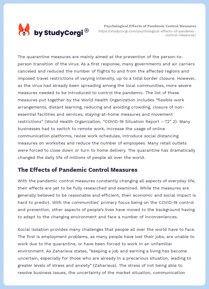 Psychological Effects of Pandemic Control Measures. Page 2