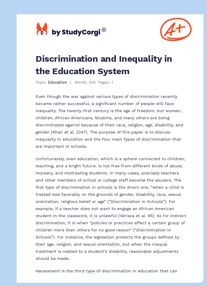 Discrimination and Inequality in the Education System. Page 1