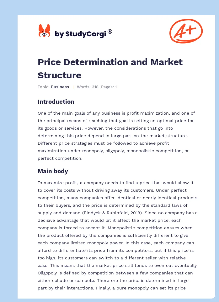 Price Determination and Market Structure. Page 1