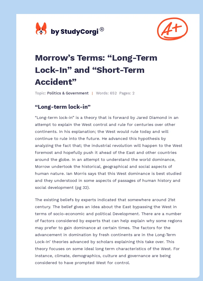 Morrow’s Terms: “Long-Term Lock-In” and “Short-Term Accident”. Page 1