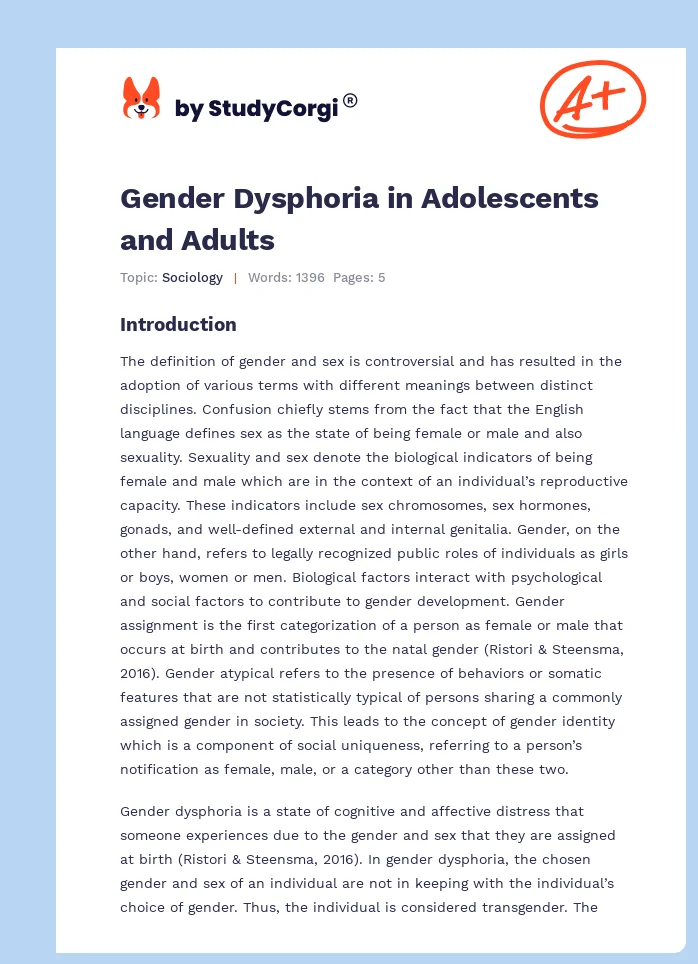 Gender Dysphoria in Adolescents and Adults. Page 1