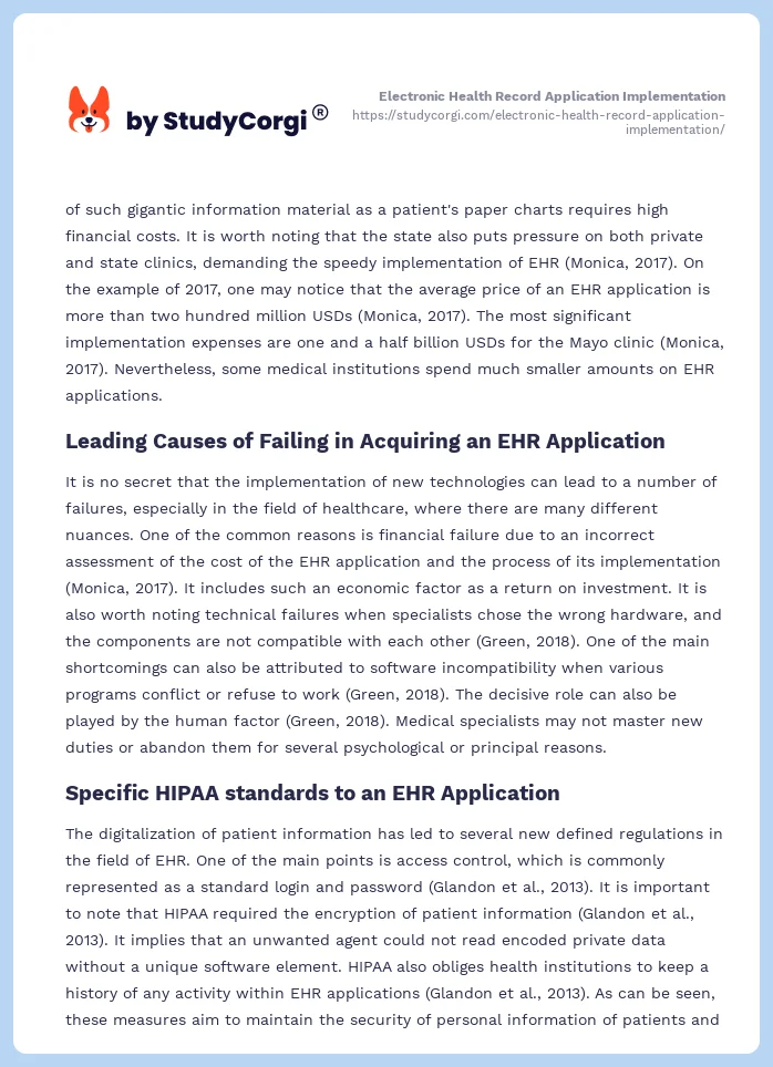 Electronic Health Record Application Implementation. Page 2