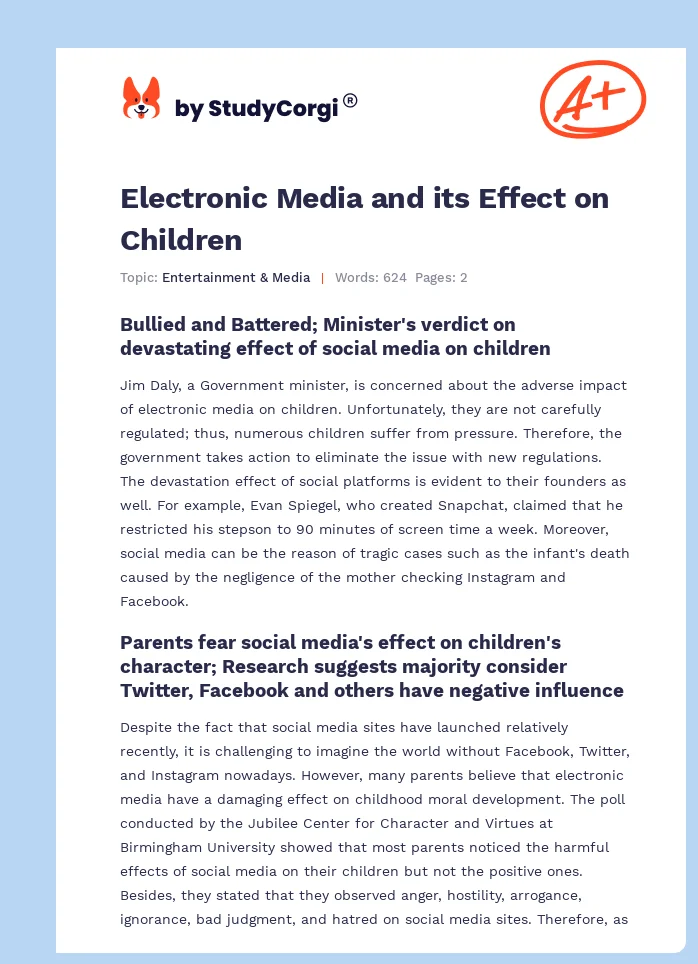 Electronic Media and its Effect on Children. Page 1