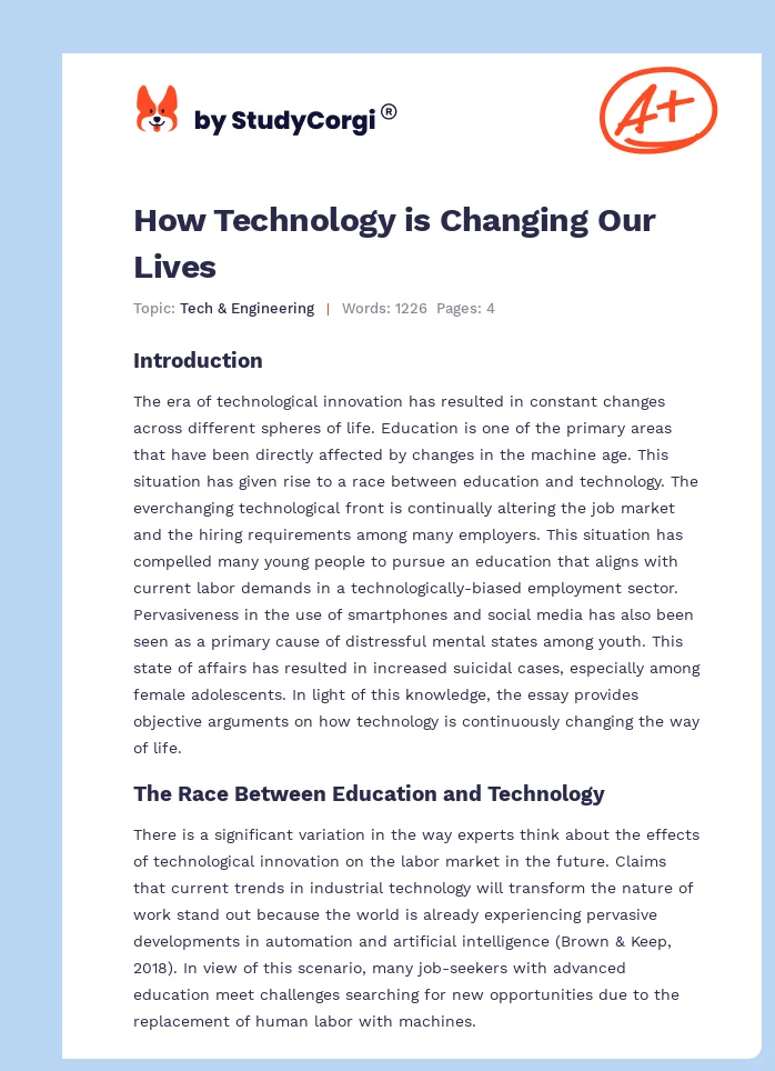How Technology is Changing Our Lives. Page 1