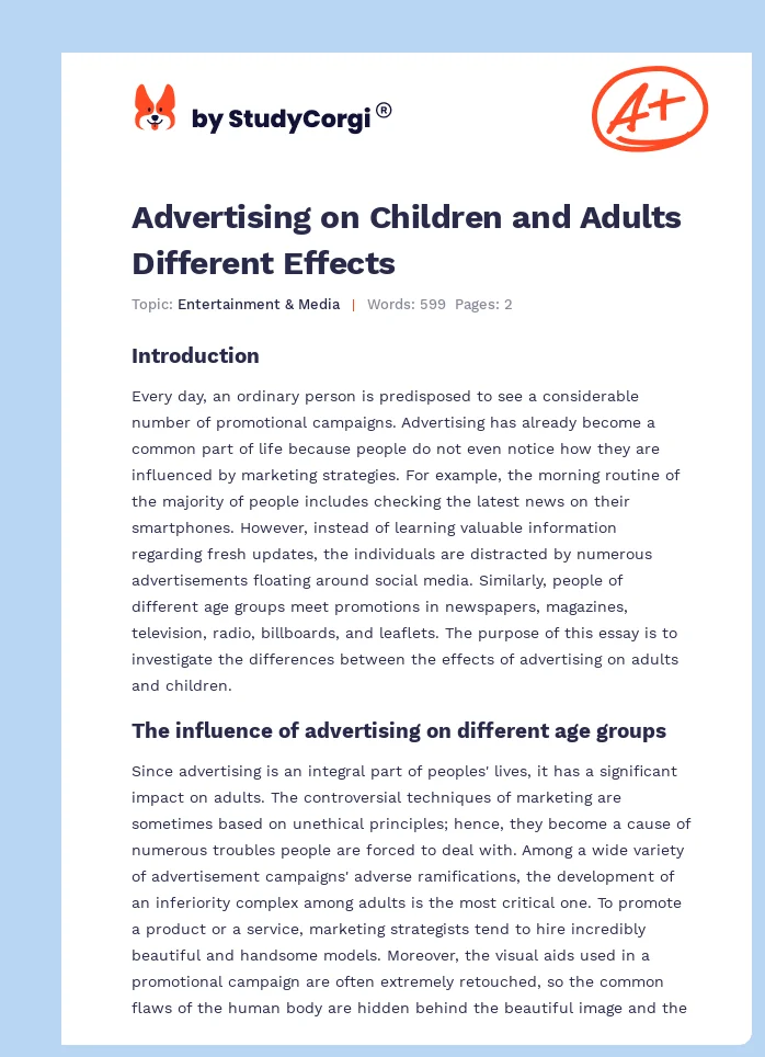 Advertising on Children and Adults Different Effects. Page 1