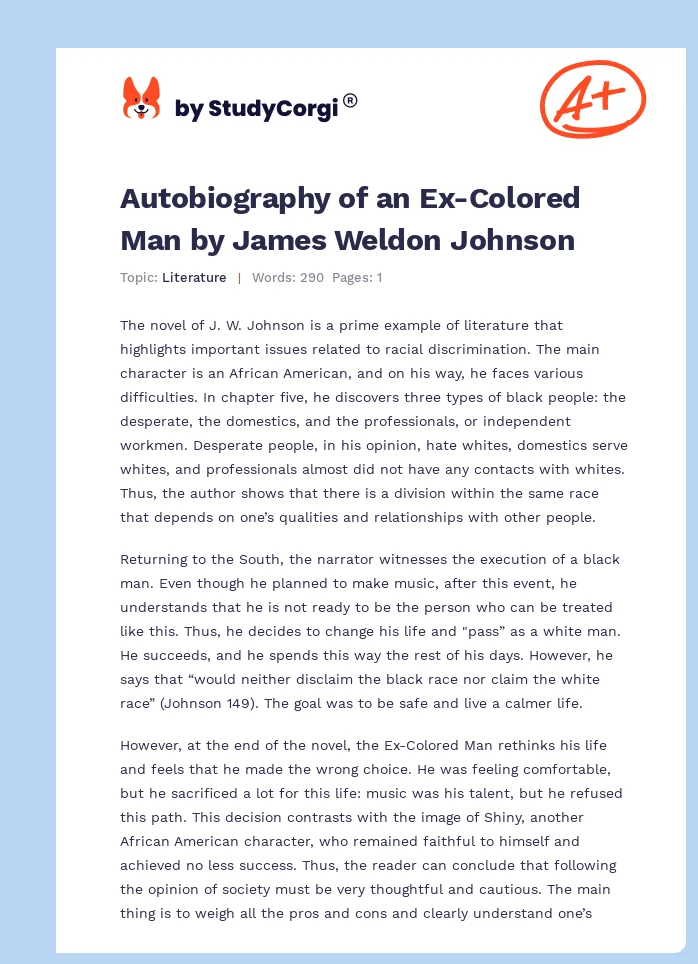 Autobiography of an Ex-Colored Man by James Weldon Johnson. Page 1