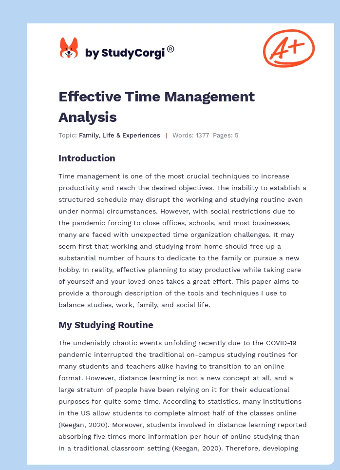 Effective Time Management Analysis. Page 1