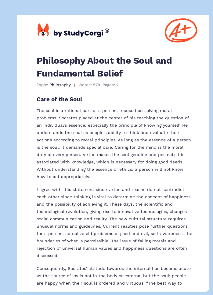 Philosophy About the Soul and Fundamental Belief. Page 1