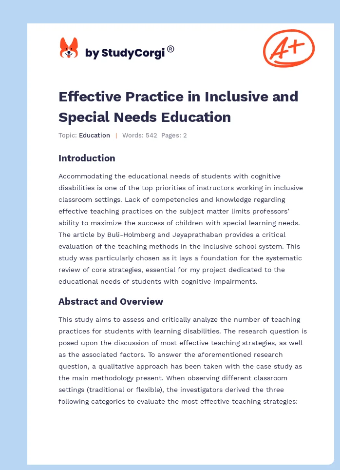 Effective Practice in Inclusive and Special Needs Education. Page 1