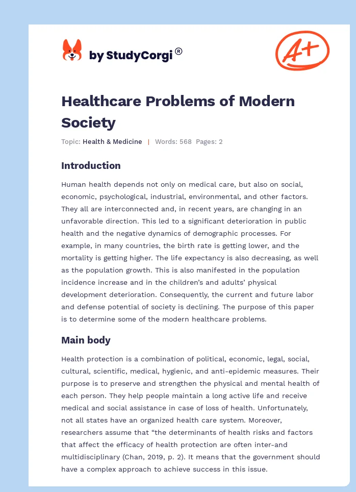 Healthcare Problems of Modern Society. Page 1